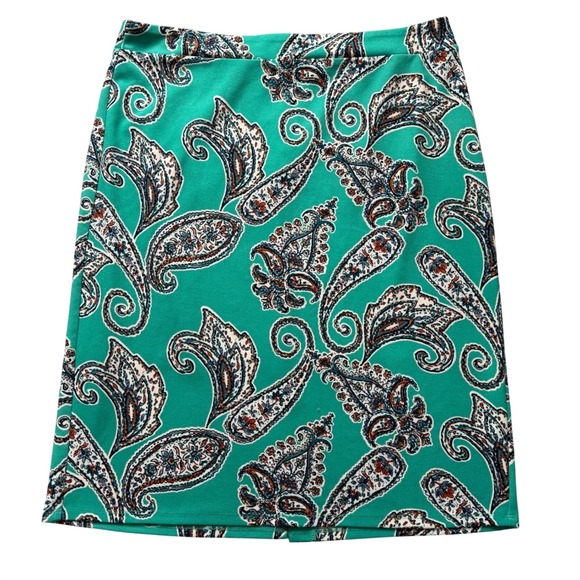 Sami & Jo Dresses & Skirts - Sami & Jo Womens XL Teal Green Paisley Print Pencil Skirt Stretch Knee Length